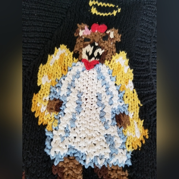 1994 Eagle's Eye Hand Knit Christmas Cardigan Office Sweater XL Teddy Bear Angel - Picture 11 of 13